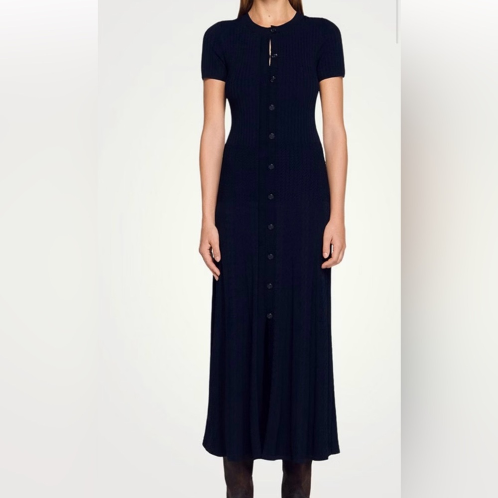 Sandro Navy Blue Knit Maxi Dress - Picture 4 of 5